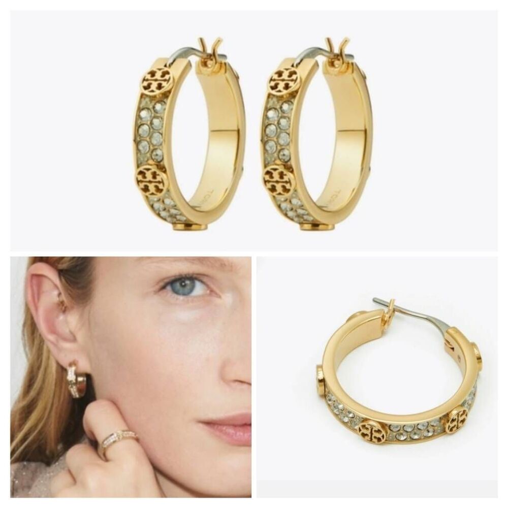 TORY BURCH Icon Pave Hoop Earrings